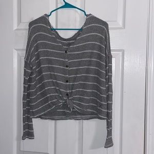 American Eagle Gray and White Stripe Sweater Small